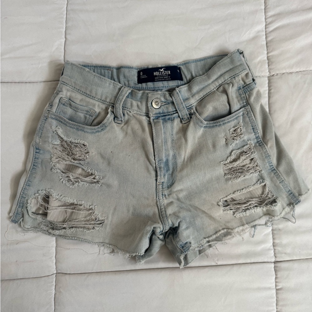 Hollister Women's Ripped Jean Shorts - Light Blue